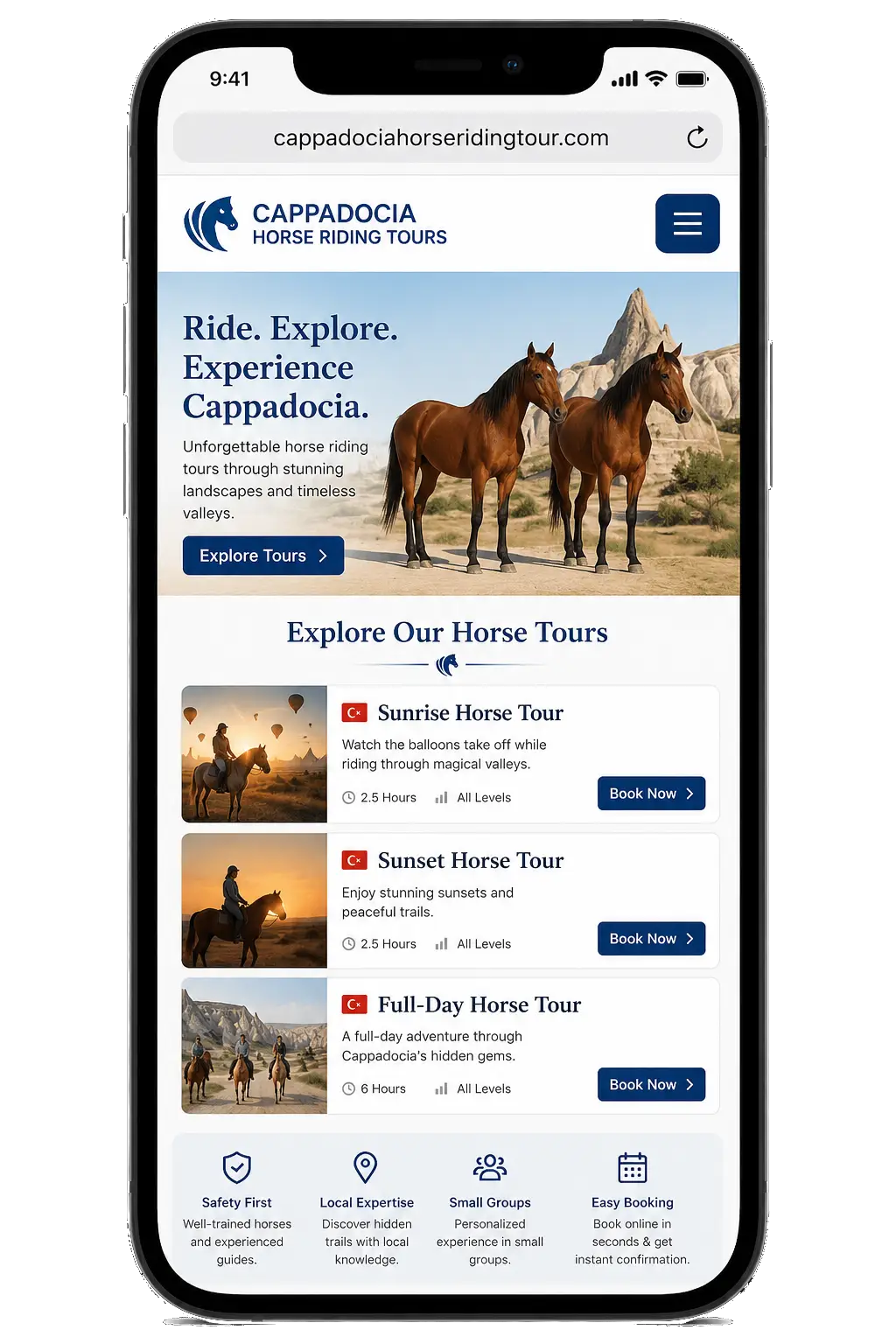 ツアーを見る — Cappadocia Horse Riding Tours app screen