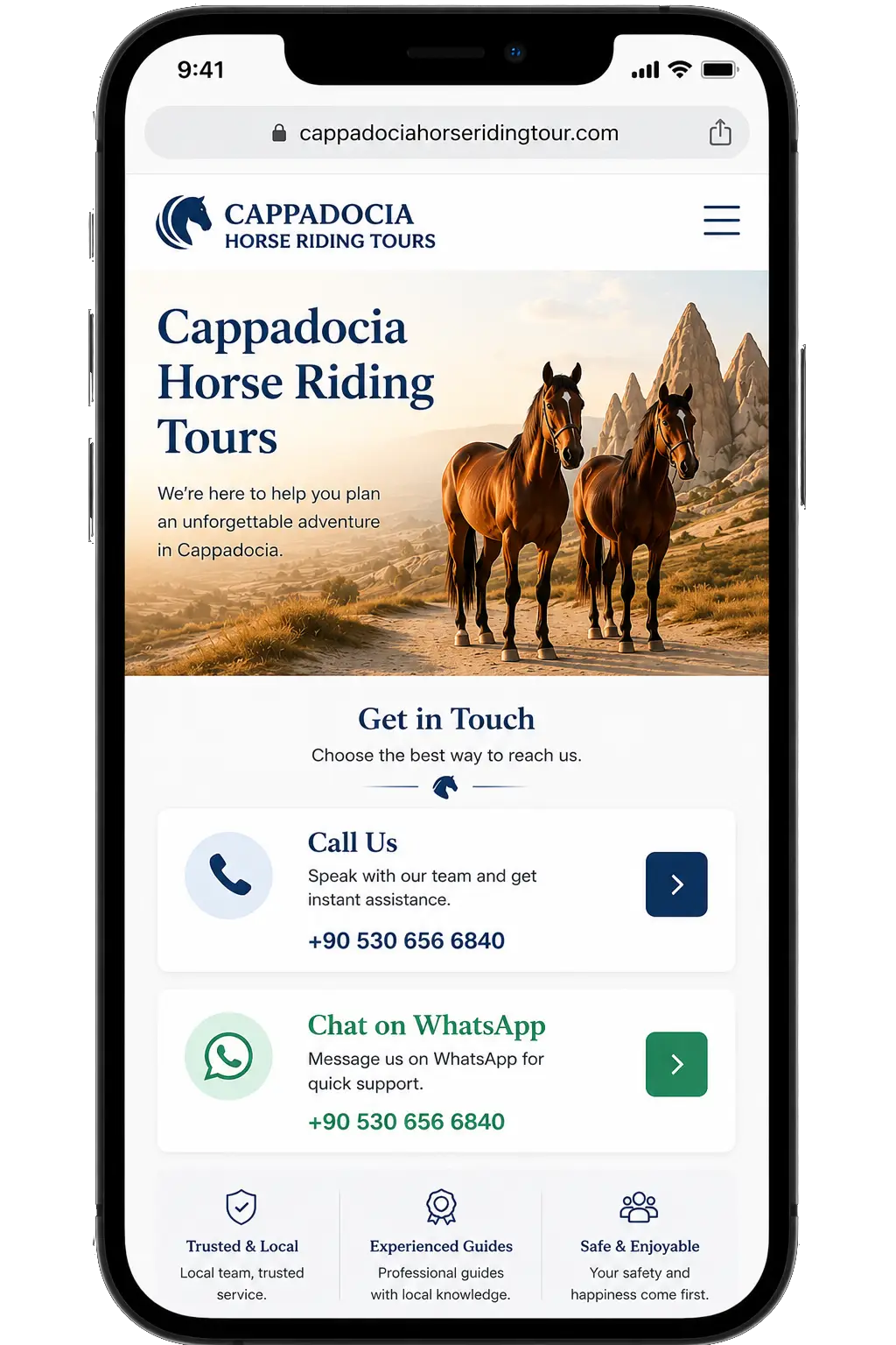 連絡・予約 — Cappadocia Horse Riding Tours app screen